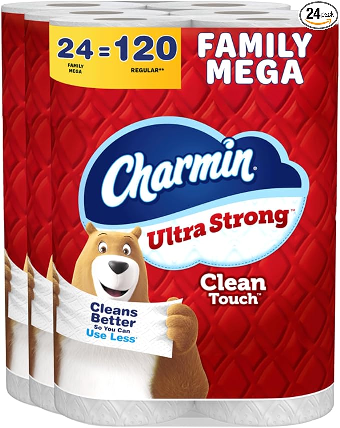 Charmin Ultra Strong Clean Touch Toilet Paper, 24 Family Mega Rolls = 120 Regular Rolls (Packaging May Vary)