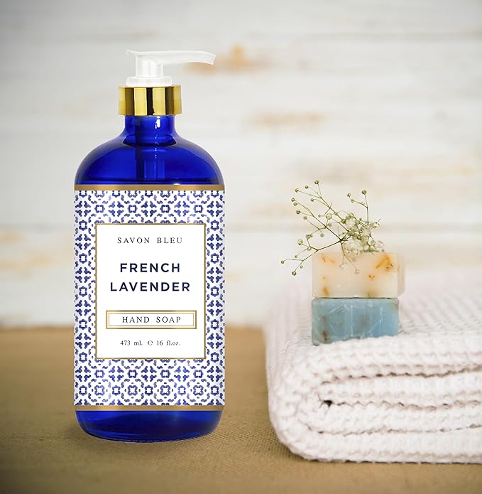 Savon Bleu Hand Soap Collection - 16oz Glass Bottles - 8 Pack - Home and Body Company - French Lavender, Cotton Blossom, Orange Blossom, Lemon Verbena