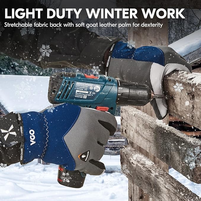 Vgo... 1Pair 0℃/32°F Winter Leather Work Gloves, Cold Weather Waterproof Safety Work Gloves,Cold Storage or Freezer Use,w/3M Thinsulate Lining(Size S, Gray, GA7711FW)