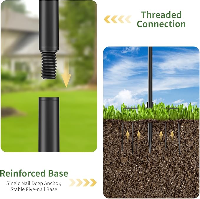 Bird Feeder Pole, 91in 4 Hook Bird Feeding Station Kit with Adjustable Shepherds Hooks, Birds Feeder for Outdoors with Pole 5 Prongs Base Attracting Wild Birds (ATR Deco, Black 91in)