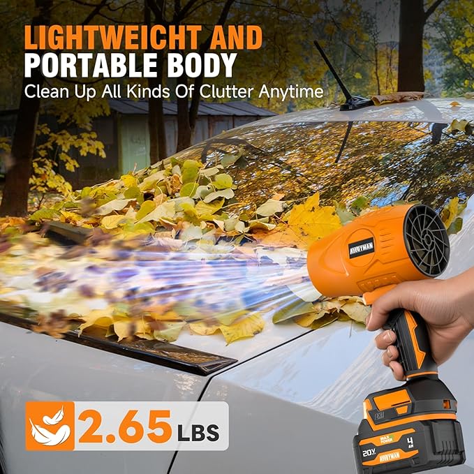 ALLOYMAN 20V Cordless Leaf Blower, 400CFM 180MPH Handheld Leaf Blower Cordless with Battery and Charger, Adjustable Speed Lightweight Blowers for Lawn Care, Patio, Leaves & Dust Cleaning