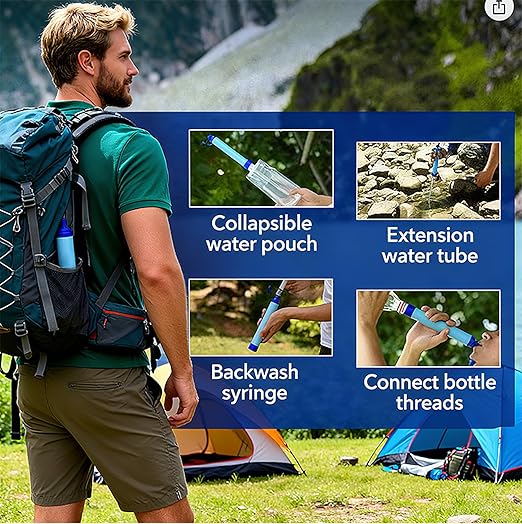 Personal Water Filter Straw S2, Equipped with 1 Life Straw, Lightweight Outdoor Camping Team Family Travel Essentials, Tactical Gear, Survival Filtration Portable Gear, Emergency Preparedness
