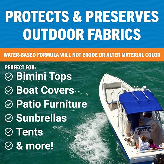 Fabric Waterproof Spray, 22 Fl Oz Heavy Duty Protector and Repellent for Outdoor Marine Canvas, Boat Tops, Vinyl Seats, Tents, Clothing, Boots, Jackets, and Clothes