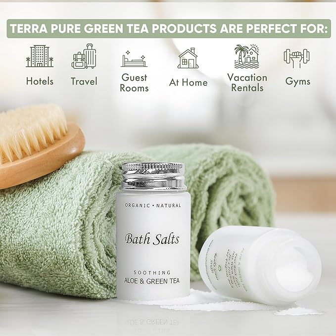 Soothing Aloe & Green Tea Bath Salts | 1.2oz Single-Use Hospitality/Travel Size Jar | Case of 50