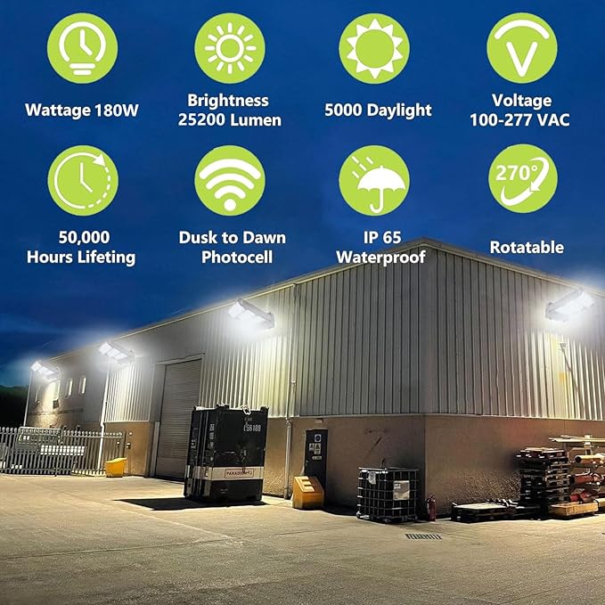 Rotatable 180W LED Wall Pack Light with Dusk to Dawn Photocell, 5000K 25200LM 800-1000W HPS/HID Equiv, ETL Adjustable Head Outdoor LED Wallpack Lighting Fixture for Area Light, Parking,Warehouse
