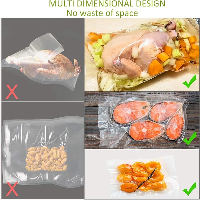 Vacuum Sealer Bags, Precut 150 Gallon 11x16, Quart 8x12, Pint 6x10, Smell-Proof, Puncture Prevention and Heavy duty. Commercial Grade