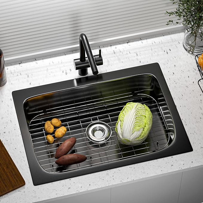 Sink Protector for Kitchen Sink,27.8 X 14.8 inch Sink Rack,Metal Sink Grate with Strainer,Stainless Steel Sink Grid for Bottom of Sink with Centered Drain Hole