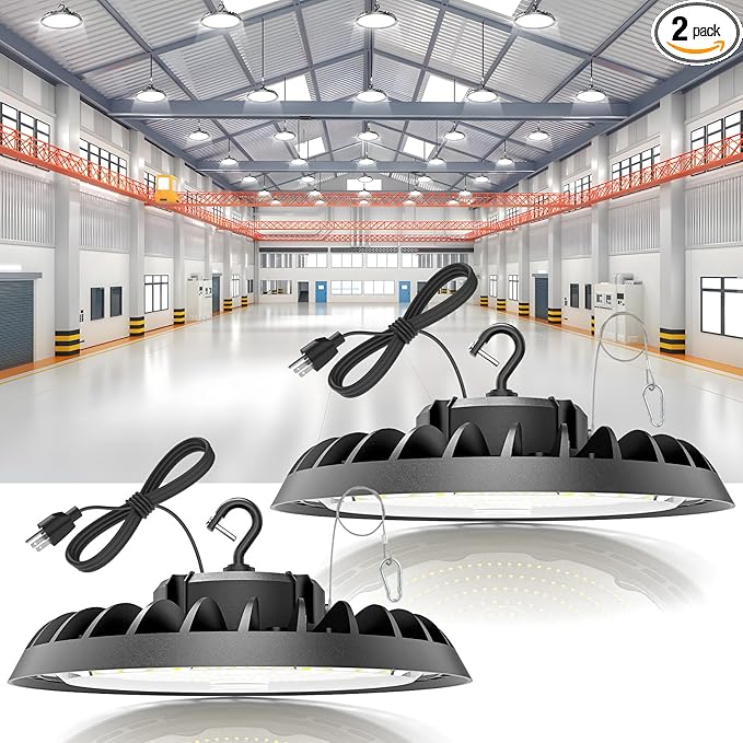 VOLISUN 2 Pack UFO Led High Bay Light 30,000LM, 200W, 5000K Daylight, 100-277V High Bay Led Shop Light, ETL Listed Commercial Bay Lighting for Garage Workshop Barn Factory Warehouse