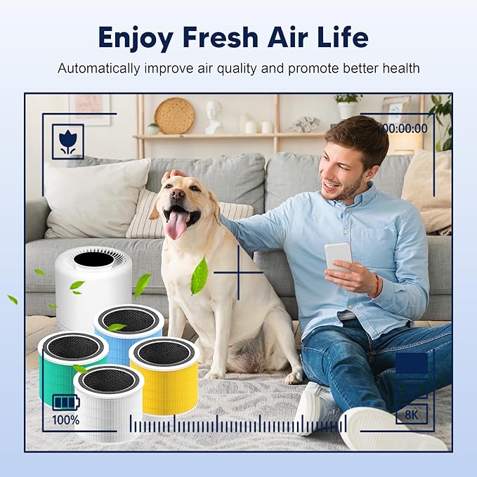 Core 200S Smoke Remover Replacement Filter Compatible with LEVOIT Core 200S and Core 200S-P Smart WiFi Air Purifier, 3-in-1 H13 True HEPA Activated Carbon Filter, Core 200S-RF-SR, Blue, 4 Pack