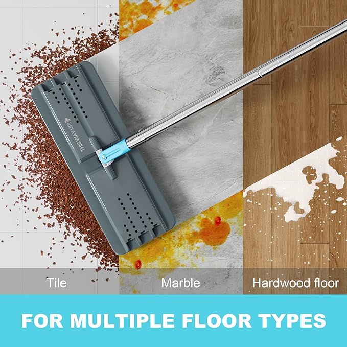 JOYMOOP Flat Mop, Microfiber Mops for Floor Cleaning and Wall Cleaner, 60" Long Handle with Flexible 13" Flat Head with a Microfiber Mop Pad - Grey & Cyan Blue