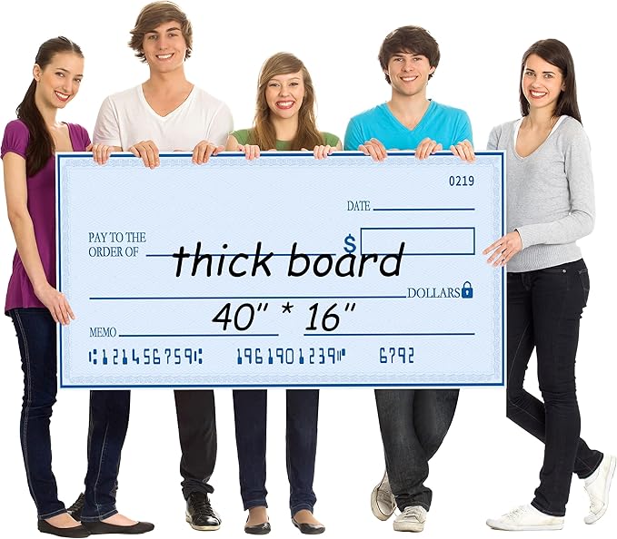 Giant Check for Presentations | 40x16 Dry Erase Big Check Board for Fundraisers - Oversized Fake Check Award, Charity & Donation Events
