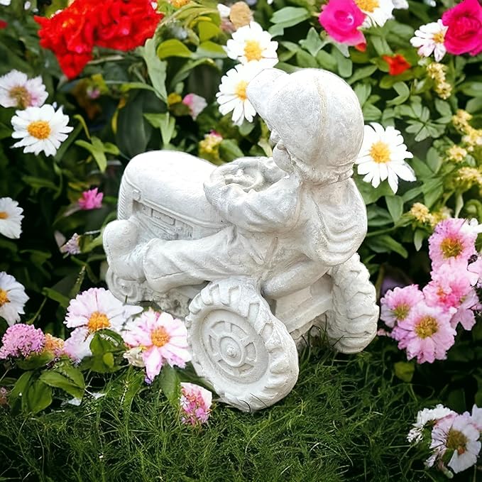 Concrete Young Child on a Tractor Figure Massive Boy on Tractor Statue Outdoor Farm Decoration