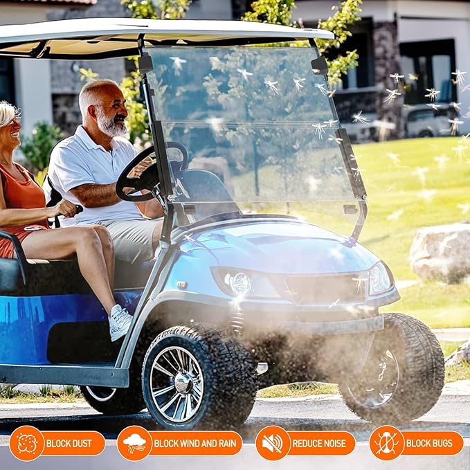 Nilight Golf Cart Windshield for Front Window Foldable Windproof UV Protection Compatible with Club Car Precedent Gas or Electric 2004-Up, Scratch and Impact Resistant, Clear Acrylic