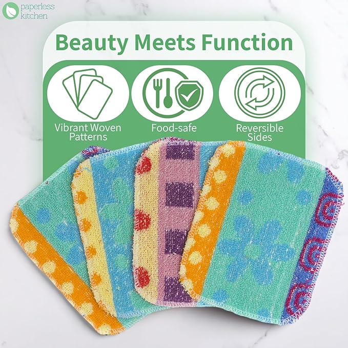 Kitchen Dish Scrubbers | Soft Scrub for Dishes | Non-Scratch Cleaning Pads for Kitchen | Made from Cotton Fiber | Safe on All Surfaces | Long-Lasting & Easy to Clean | Pack of 8