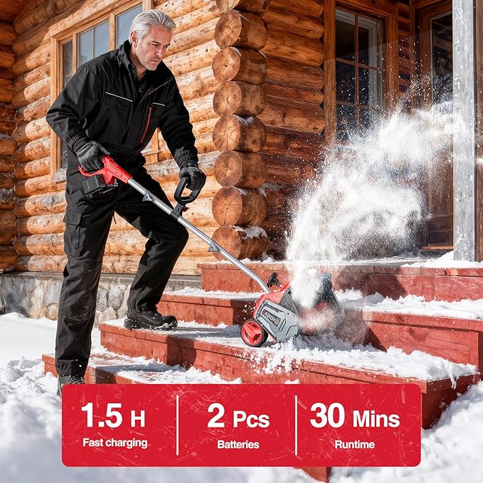 Electric Snow Shovel with Wheels, 40V 16.5 Inch Brushless Cordless Snow Blower with 2 x 5.0 Ah Batteries and Charger, Powerful Snow Thrower with Directional Plate and LED for Driveway, Step, Patio