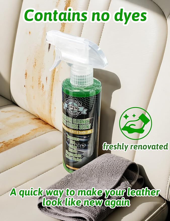 Kingvo Car Leather Cleaner and Car Window Cleaner, Dashboard Shower Door Glass Window Polish Spray Detailing Tool Water Spot Remover Wash Kit