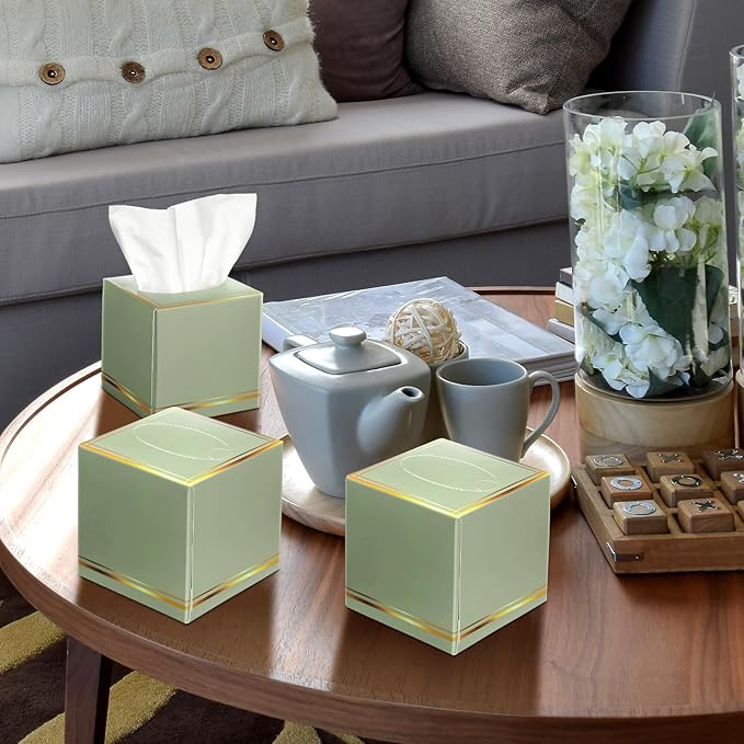 12 Pack Facial Tissues Cube Boxes Face Tissue Box 600 Sheets 3 ply Square Tissues Soft Tissue Paper Bulk for Car Pocket Toilet Household Bedroom Family(Sage Green)