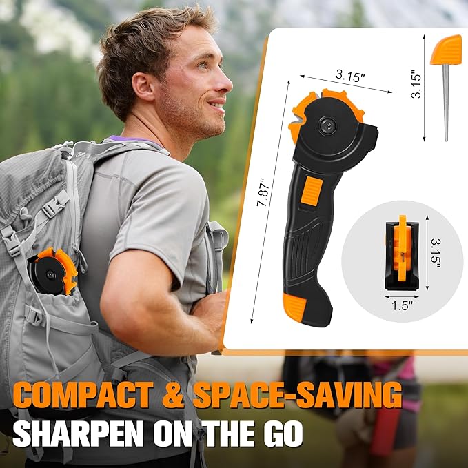6-in-1 Garden Tool & Kitchen Knife Sharpener with Ceramic, Professional Knives Sharpener for Sharpens & Polishes Blades, Lawn Mower Blades, Axe, & Scissors Sharpening Tool with Non-Slip Grip