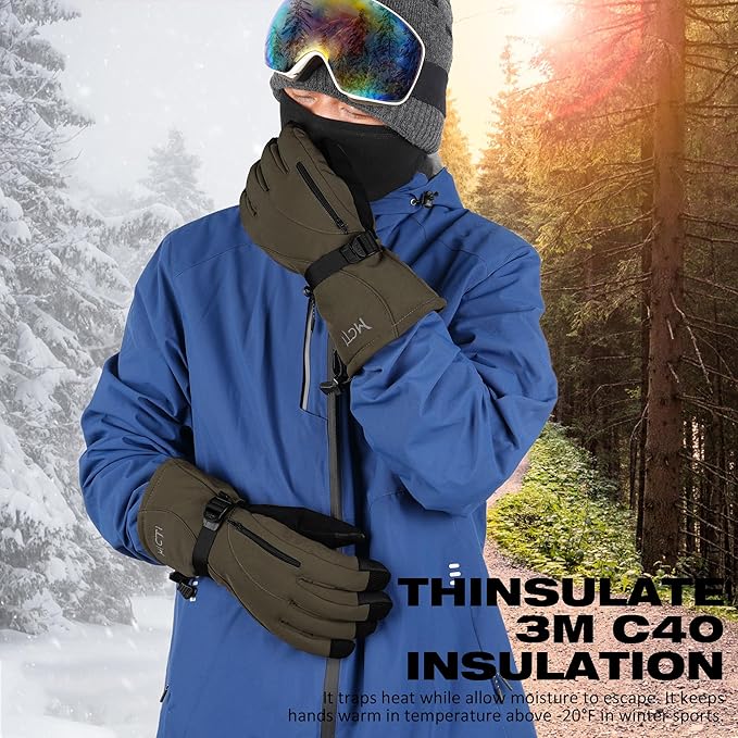 MCTi Waterproof Mens Ski Gloves Winter Warm 3M Thinsulate Snowboard Snowmobile Cold Weather Gloves