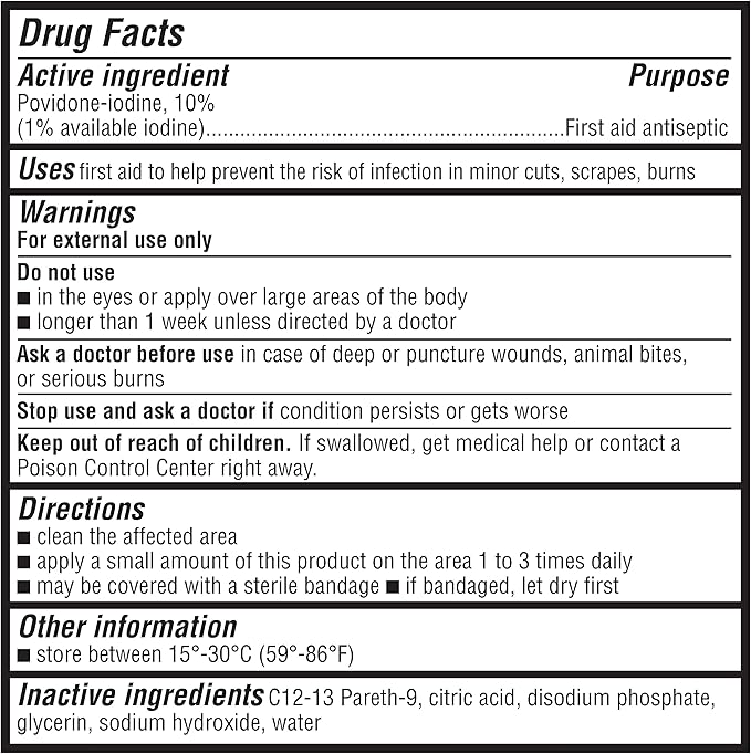 Amazon Basics First Aid Antiseptic, 10% Povidone Iodine Solution, 8 Fl Oz, Pack of 4
