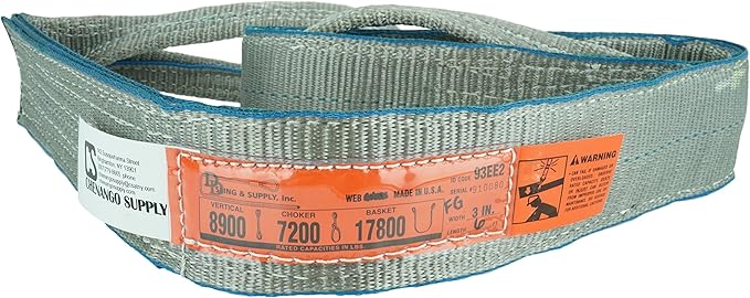 DD Sling (USA Made). 3" x 14', Flo Guard 2 Ply, Polyester Lifting Slings, Eye & Eye, Heavy Duty, 8900 lbs Vertical, 7200 Choker, 17800 Basket Load Capacity (3" x 14')