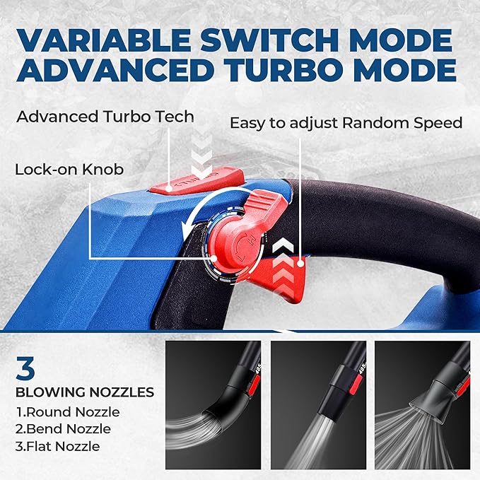 Dong Cheng Brushless 20V Leaf Blower, 485 CFM Variable Speed & Turbo Mode, Cordless Leaf Blower with 3 Nozzles, Shoulder Strap, 4.0Ah Battery and Charger, Blowing Leaves for Patio, Lawn & Garden
