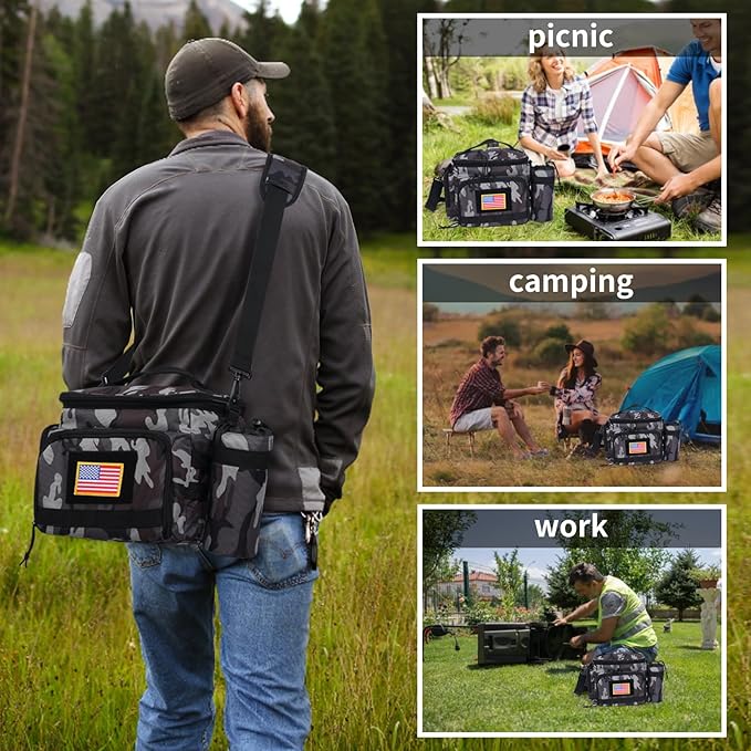 MOV COMPRA Tactical Lunch Bag for Men Insulated Lunch Box Leakproof Large Capacity Thermal Cooler Bag with MOLLE Water Bottle Pouch for Adults for Work Picnic Camping（Camouflage Grey）