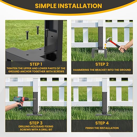 Fence Post Repair Kit 4 Pcs, Post Stake Double Ground Spike with Black Powder-Coated for Repair Tilted/Broken Wood Fence Post
