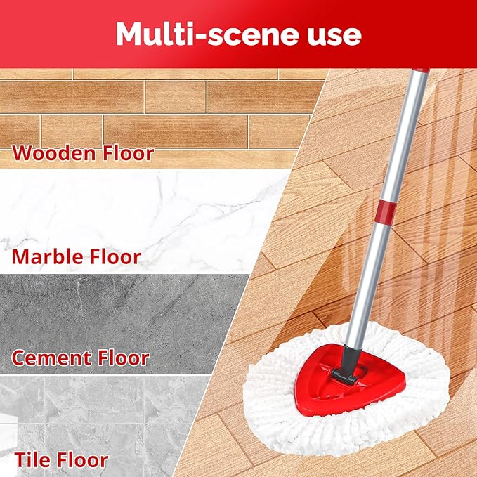 Spin Mop Head, Base, Handle Replacement for O-Ceda EasyWring 1 Tank System,4 Microfiber Mop Refills, 1 Base and 30-58in Handl Set Combo (White 1 Tank System)