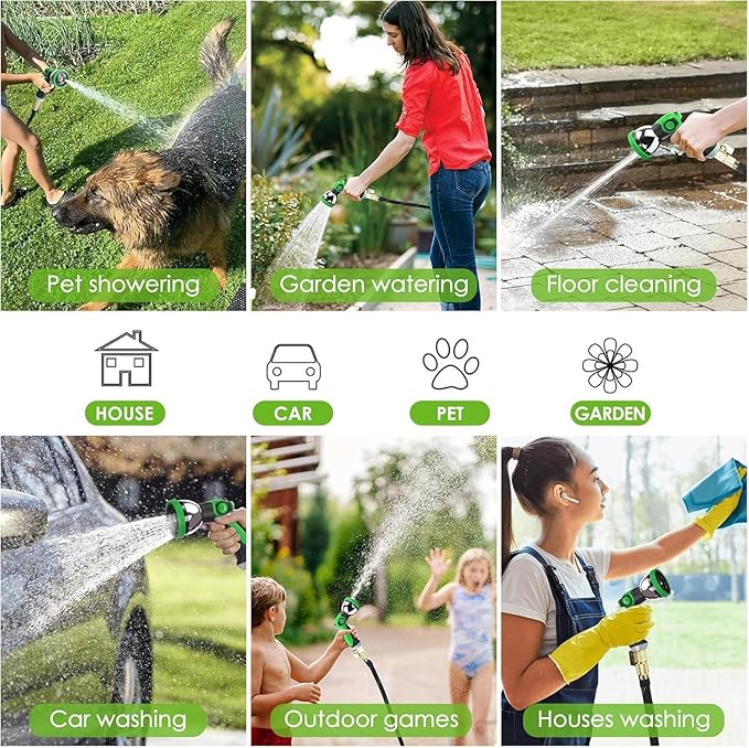 Non-Expandable Garden Hose 75 ft, Ultra Lightweight & Flexible Water Hose With 10-Pattern Spray Nozzle, Full Length Leak-Proof Design, High-Density Fabric & Shut-Off Valve, Hose Straps