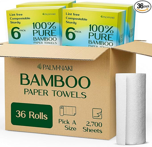 Premium Bamboo Paper Towels - Eco-Conscious, 2-Ply, 75 Sheets/Roll - Pack of 6 Rolls - 36 Rolls Per Case - Super Absorbent & Sustainable | Palm Naki (75 Sheet Case of 36)