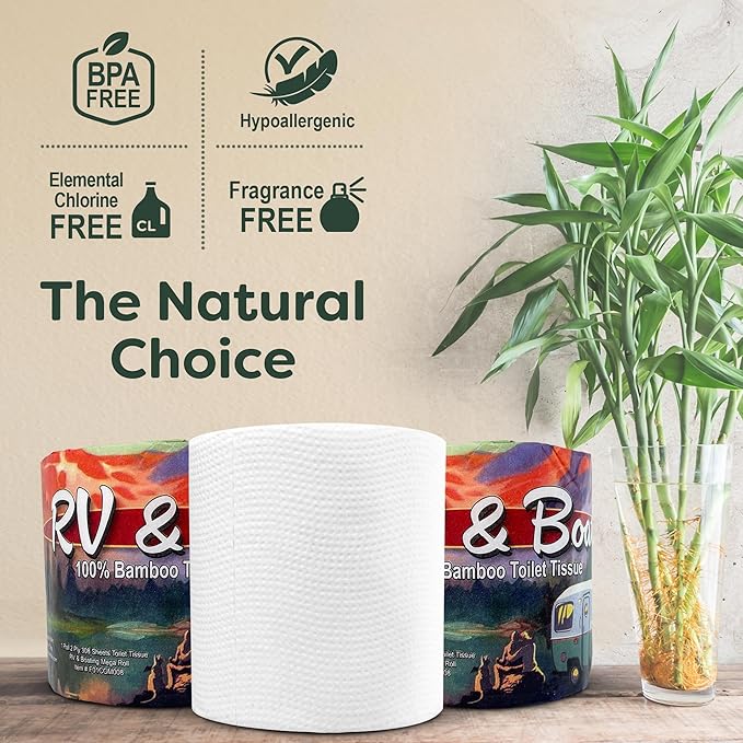 Compo Boat & RV Toilet Paper, 100% Bamboo Toilet Paper for Marine, Motor Homes and Travel Camper Use, Rapid Dissolve, Septic Safe, Plastic Free Packaging, 308 2-Ply Sheets per Roll (48 Compact Rolls)