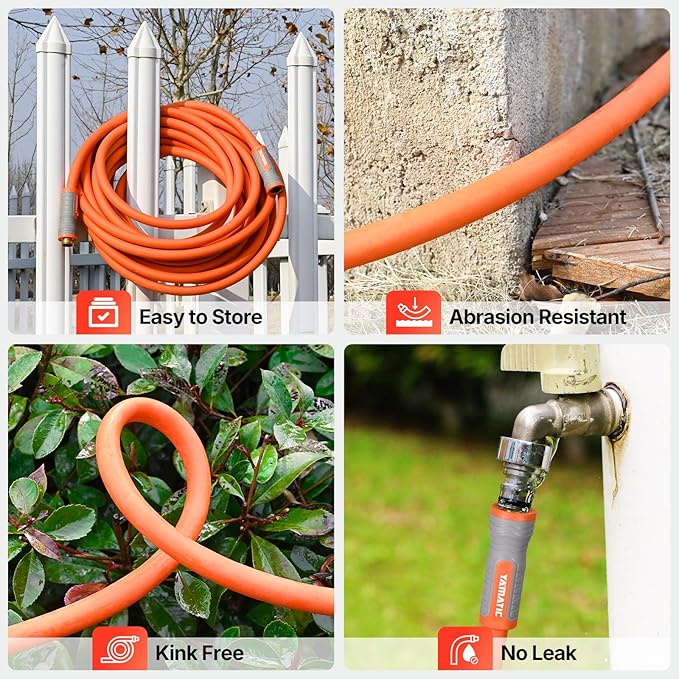 YAMATIC Garden Hose 5/8 in x 10 ft, Ergonomic Swivel Fittings, Burst 600 PSI,Heavy Duty, Flexible and Lightweight Water Hose