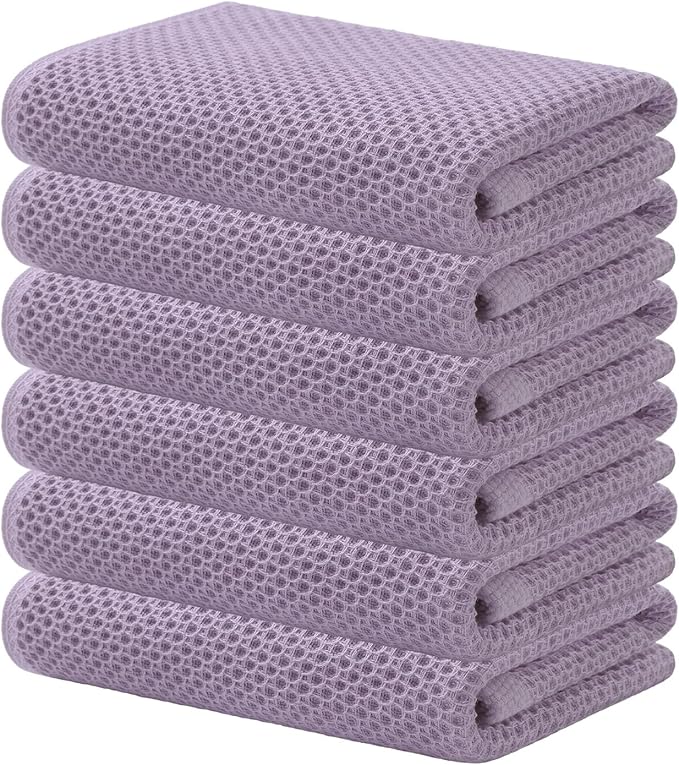 Kitinjoy 100% Cotton Waffle Weave Kitchen Towels, 6-Pack Super Soft and Absorbent Dish Towels for Drying Dishes, Kitchen Hand Towels, 13 in x 28 in, Lavender