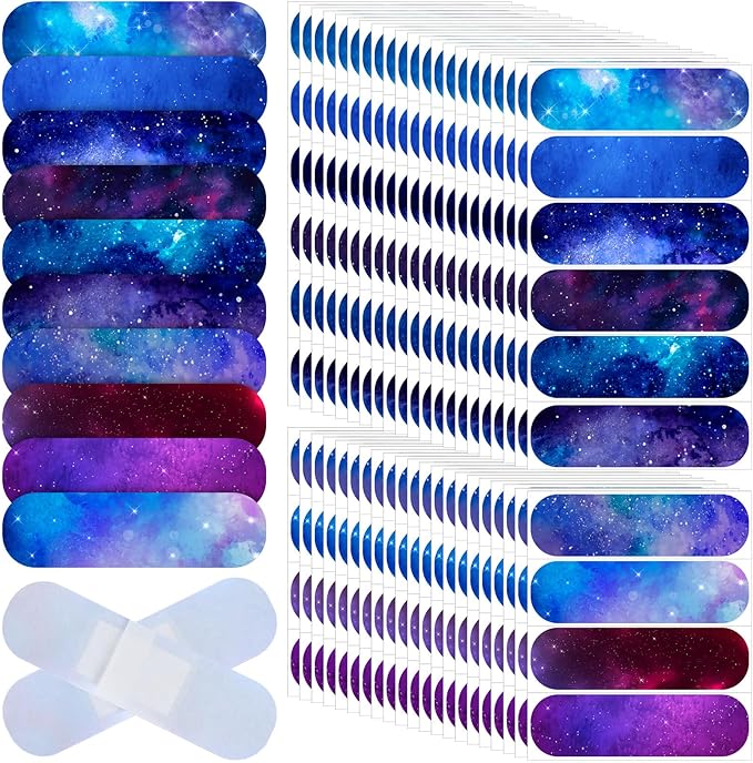 Patelai 300 Pieces Kids Bandages Bulk 10 Styles Children's Adhesive Flexible Colorful Cute Cartoon Bandages Waterproof Breathable Stickers Protection Care Cuts for Girls Boys(Galaxy)