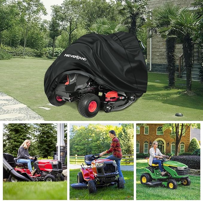 NEVERLAND Riding Lawn Mower Cover - Lawn Tractor Cover with Drawstring & Storage Bag, Fits Decks up to 54", 420D Polyester Oxford, Reflective Handles
