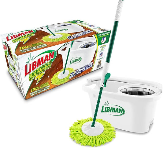 Libman Lightning Spin Mop System | Mop and Bucket with Wringer Set | Spin Mop | Mops for Floor Cleaning | Hardwood Floor Mop | 1 Total Mop Head Included