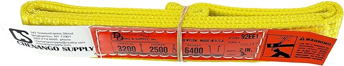 DD Sling. Multiple Lengths! (100% USA Made), 1-PLY, 2" Wide Nylon Lifting Web Sling. 3,200lbs Vertical, 2,500lbs Choker, 6,400lbs Basket Load Capacity, Eye & Eye, Heavy Duty (2" x2')