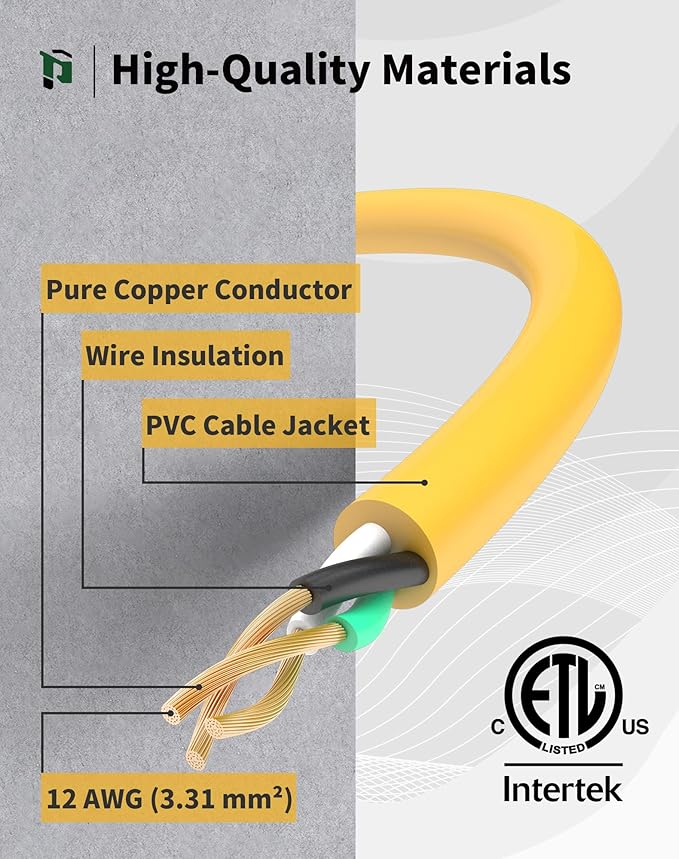 50Ft 12/3 Outdoor Extension Cord with 3-Outlets, Heavy Duty 12 Gauge 3 Prong Extension Cord Waterproof with Lighted end, 15A 12AWG 1875W SJTW, ETL Listed - Great for Garage, Garden and Home, Yellow