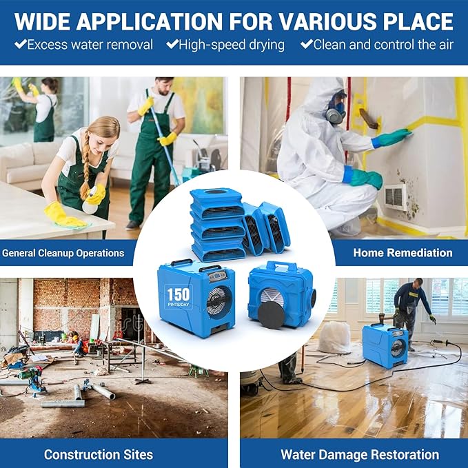MOUNTO Water Damage Restoration Combo Package Deals (15* AM30LO Air Mover, 3*AF500 Air Scrubber, 3*DH80 LGR Dehumidifier)