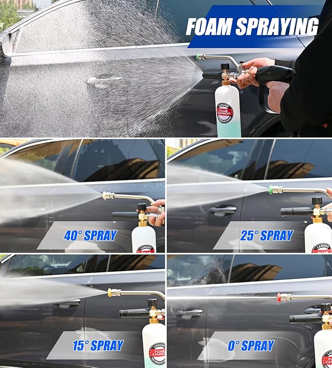 Pressure Washer Gun and Foam Cannon with Dual Connector Accessories for Pressure Washer, Attachment Include 5 Spray Nozzle Tips, Pressure Washer Hose and M22-14 Male to Male Fittings