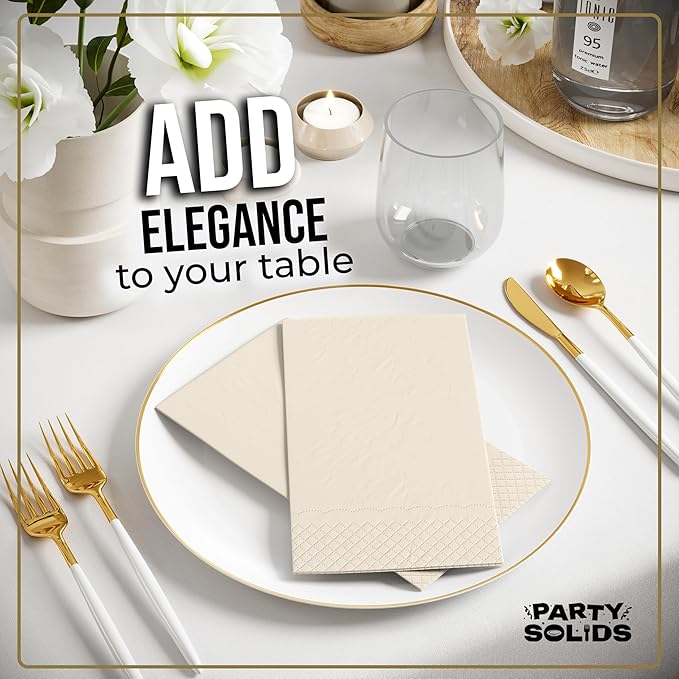 Ivory Dinner Napkins Disposable 8" x 4" Folded - 40 Pcs 2 Ply Ivory Napkins Disposable Paper Guest Towels for Bathrooms, Dinners, Everyday Parties & Party Supplies