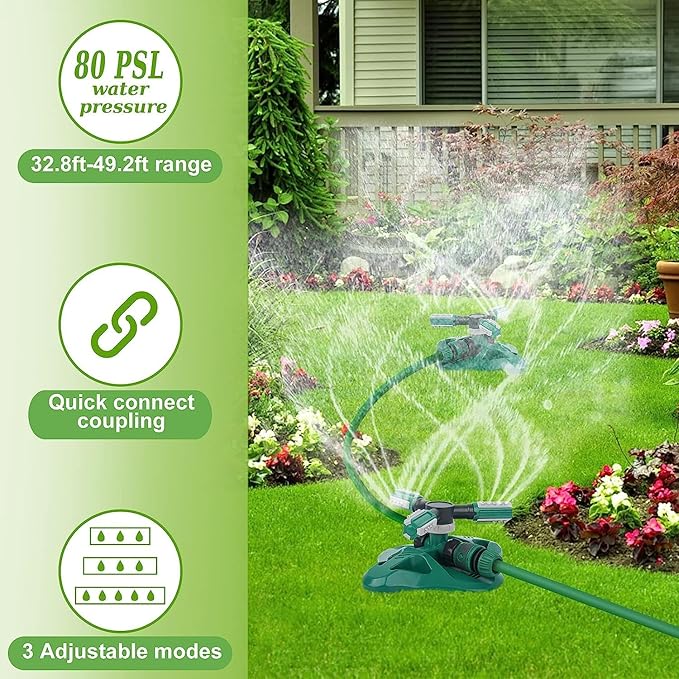 Garden Sprinkler,Upgrade Lawn Sprinklers Automatic 360 Degree Rotating Irrigation System, Garden Hose Sprinkler for Yard/Built in 36 Units Angle Spray Nozzles-1Pack(Green)