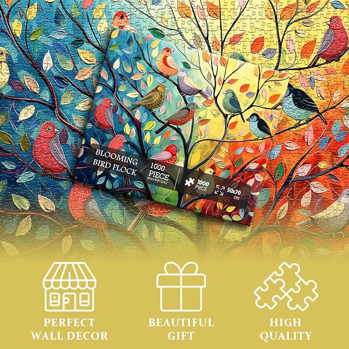 Bird Puzzles for Adults 1000 Pieces, PICKFORU Bird Tree of Life Puzzle Art Painting, Colorful Gradient Puzzle Animals, Hard Difficult Challenging Jigsaw Puzzle