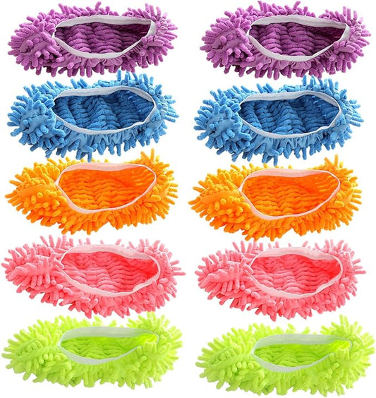 Acronde 5Pairs Multi Function Duster Mop Slippers Shoes Cover Chenille Fiber Washable Foot Socks Floor Cleaning Tools Shoe Cover for Bathroom, Office, Kitchen, House Polishing Cleaning
