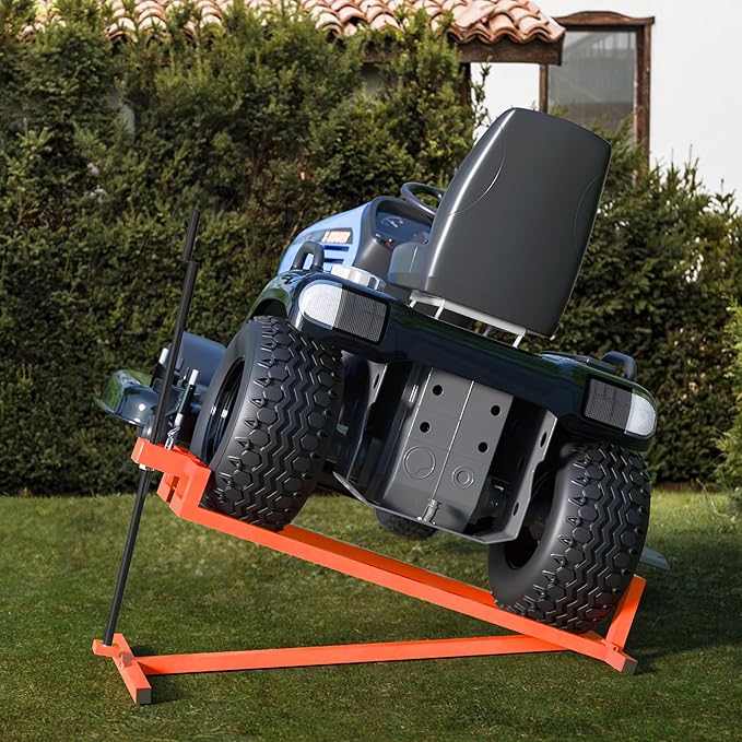 Lawn Mower Lift Jack 880Lbs Riding Mower Lift with Manual Handle and Power Tool Extension Handle Space-Saving Foldable Lawn Tractor Lift for Lawn mowers and Garden Tractors (Orange)