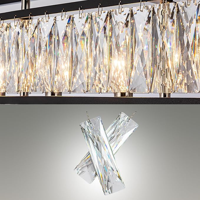 35 Inch Crystal Chandelier for Dining Room Modern Rectangular Chandeliers Over Table 6 Lights Rectangle Ceiling Pendant Lighting for Kitchen Island