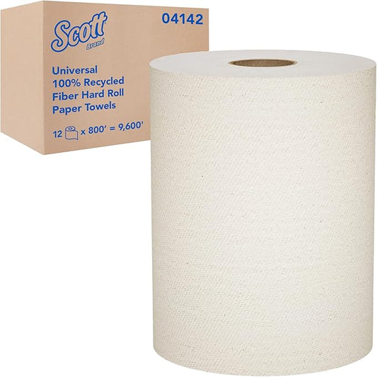 Scott Professional Universal 100% Recycled Fiber Hard Roll Paper Towels, Bulk (04142), Hardwound 1.5' Core, Absorbency Pockets, Compressed, Brown (12 Rolls at 800' Each, 9,600'/Case)