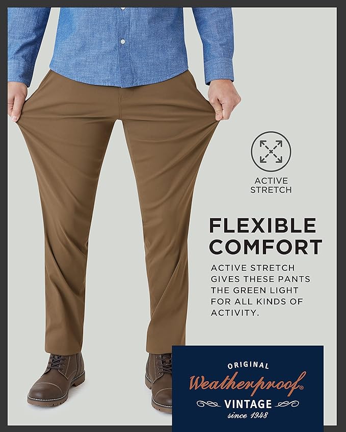 Weatherproof Vintage Men's Regular Fit Excursion Pants - Ultra Stretch Casual Flat Front Chino