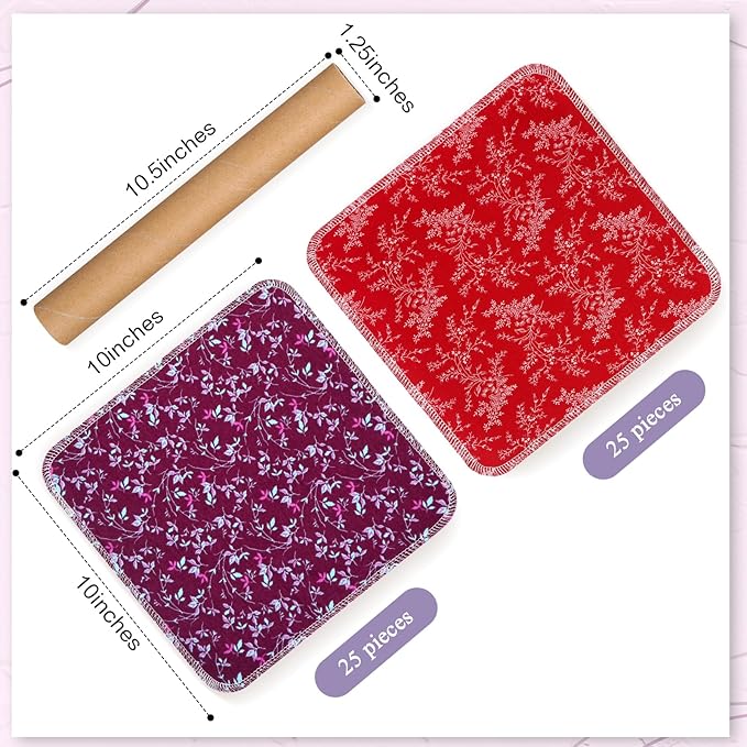Redbaker 50 Pcs Reusable Paper Towels Paperless Reusable Cotton Cloths Toilet Absorbent Washable Paper Towels with Roll Kitchen Dishcloth for Kitchen Paperless Dishcloths(Orchid Flower)